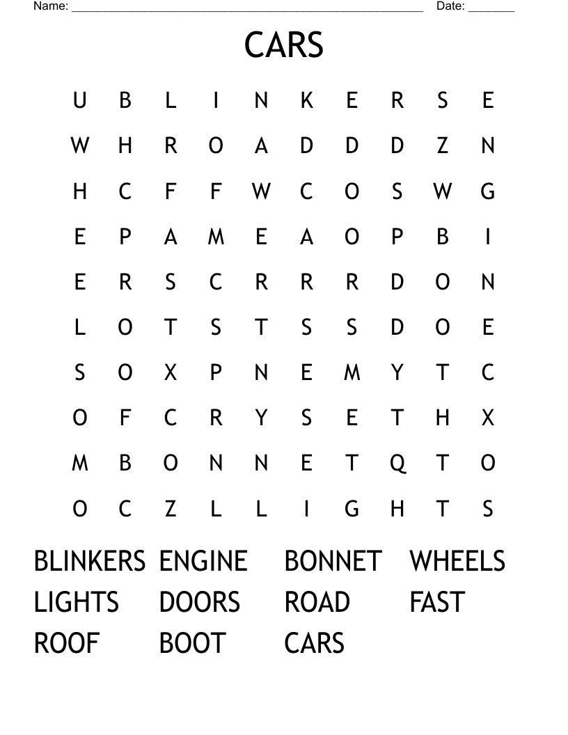 CARS Word Search WordMint