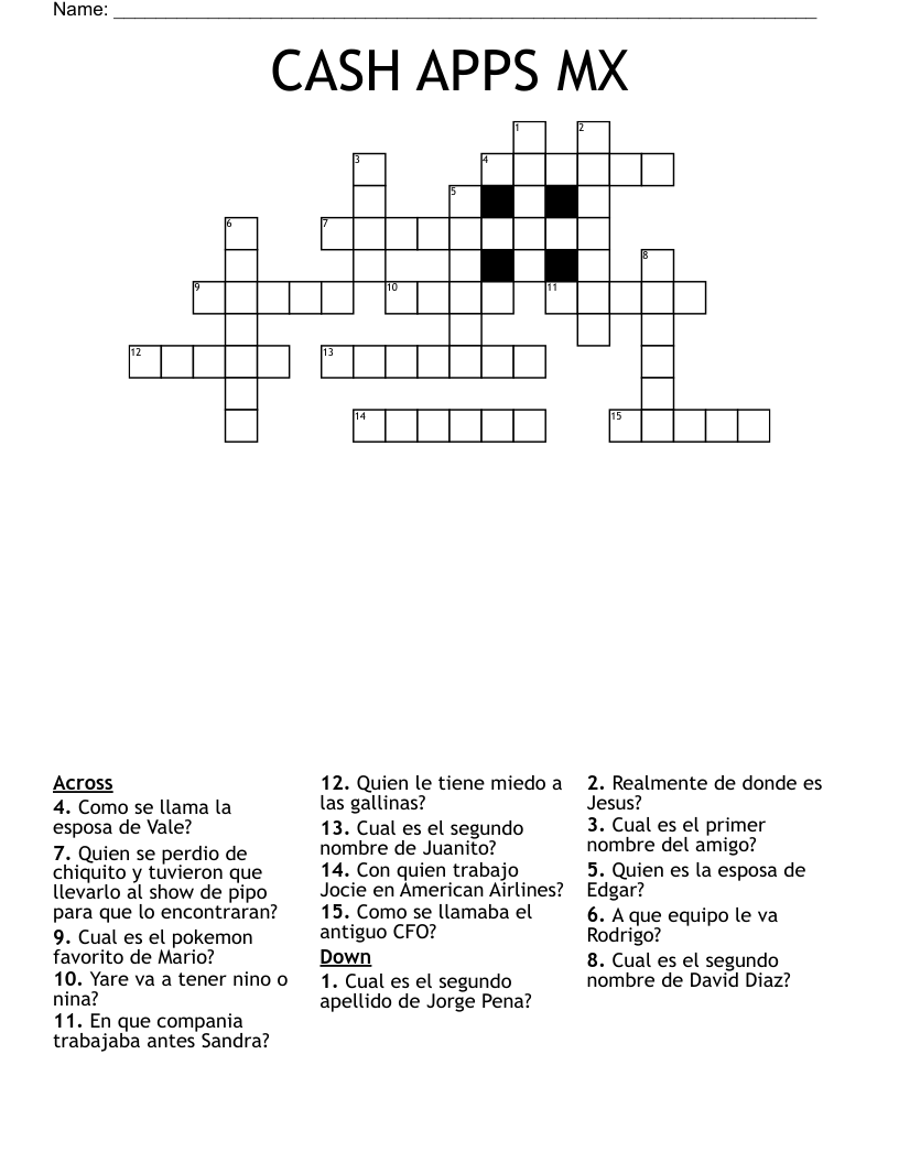 CASH APPS MX Crossword WordMint