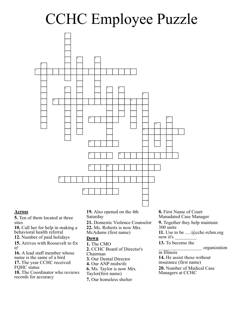 CCHC Employee Puzzle Crossword WordMint