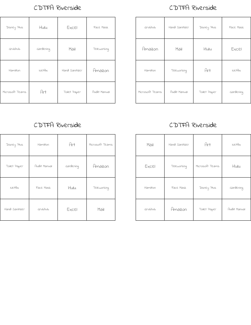 CDTFA Riverside Bingo Cards WordMint