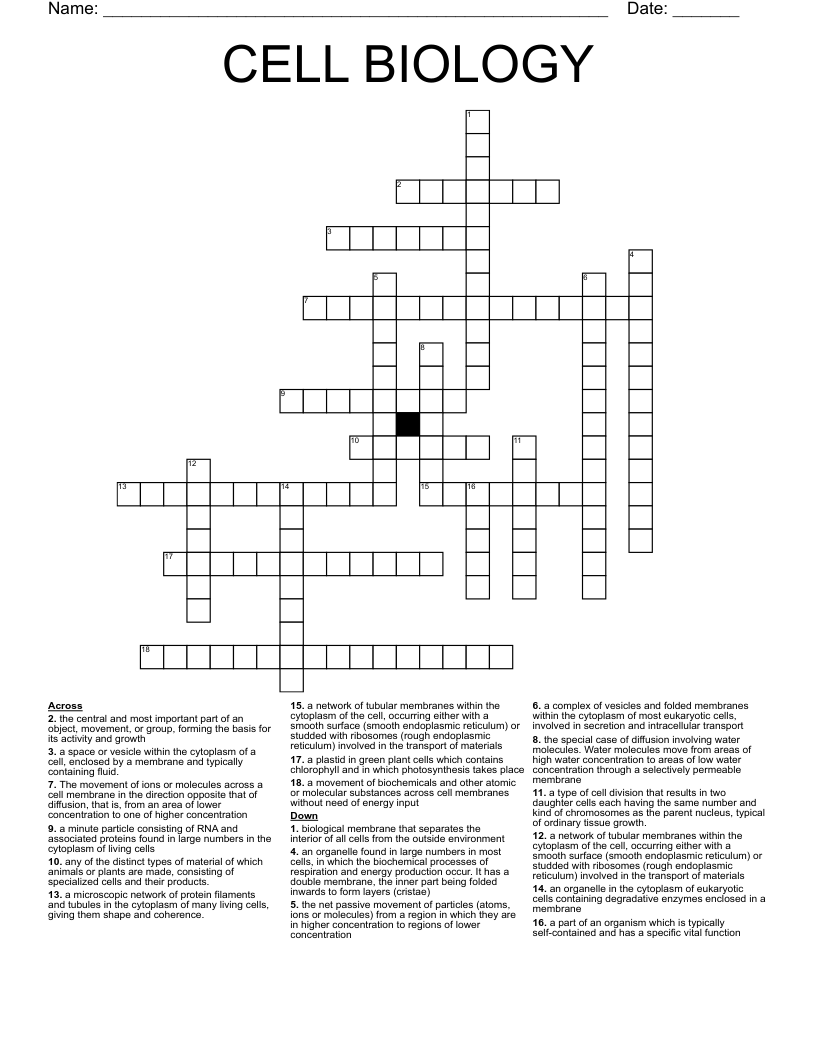 CELL BIOLOGY Crossword WordMint