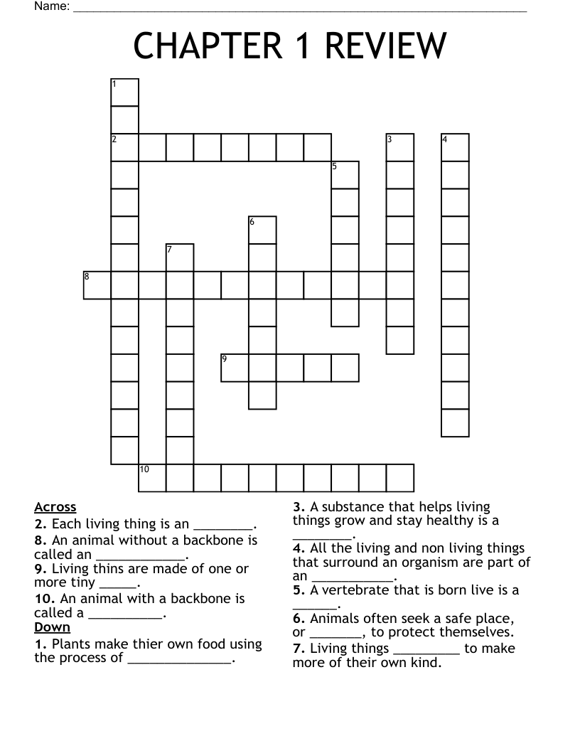 CHAPTER 1 REVIEW Crossword - WordMint