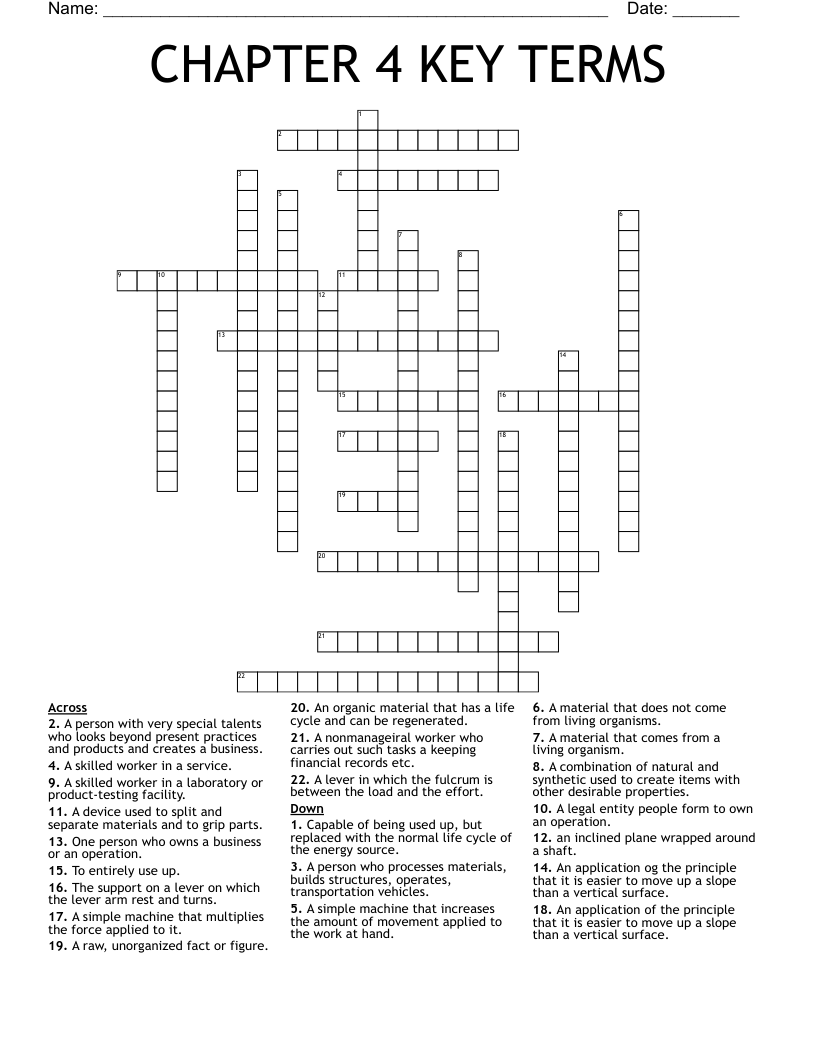 CHAPTER 4 KEY TERMS Crossword WordMint