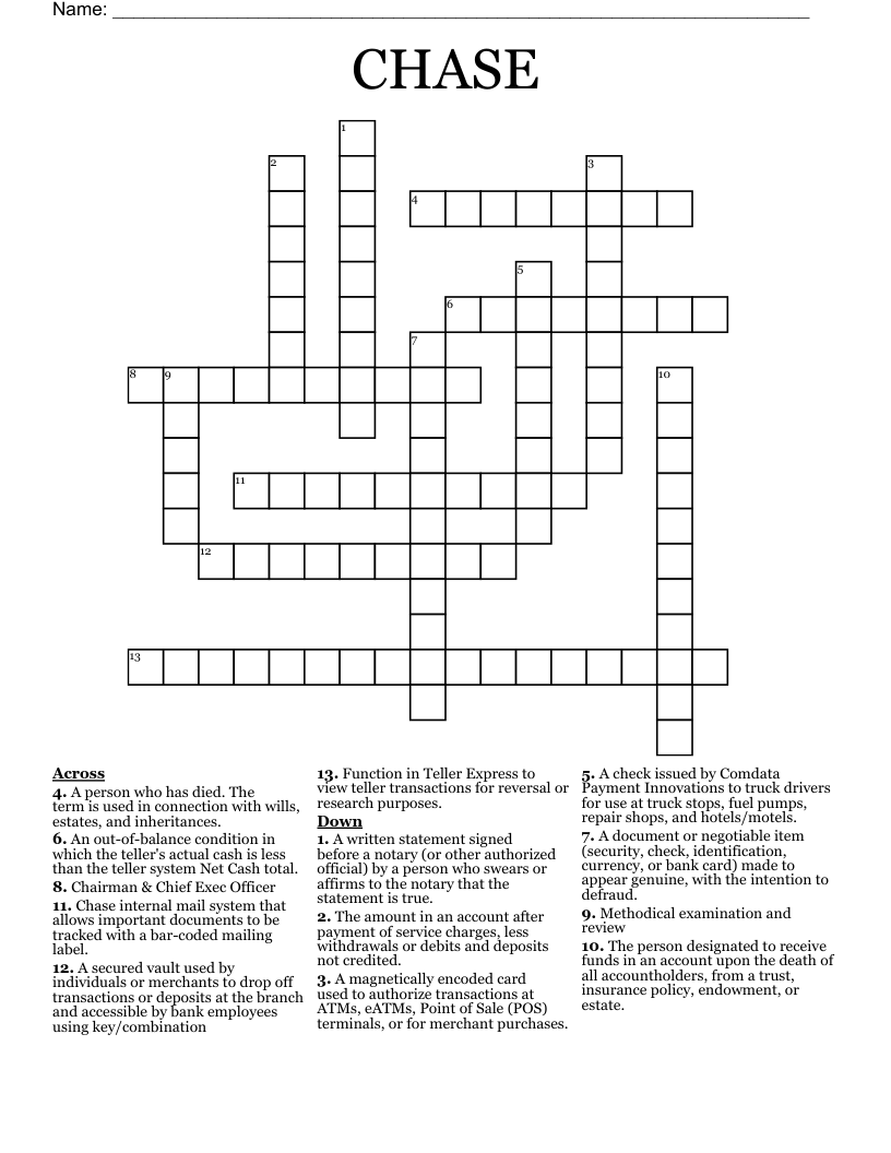CHASE Crossword WordMint