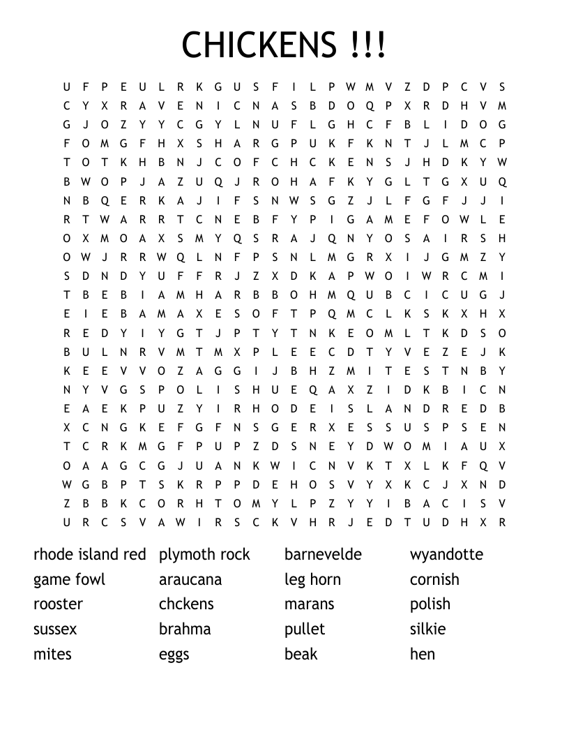 chickens Crossword WordMint