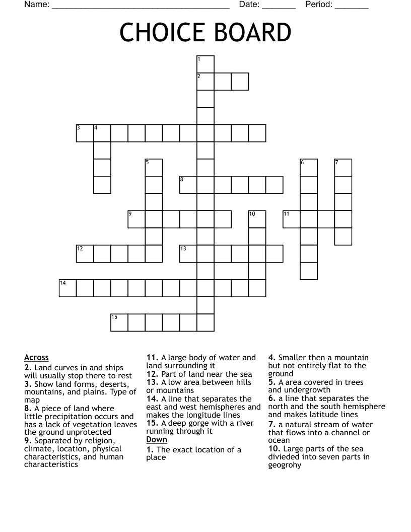 CHOICE BOARD Crossword WordMint