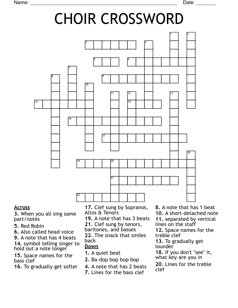 CHOIR CROSSWORD WordMint