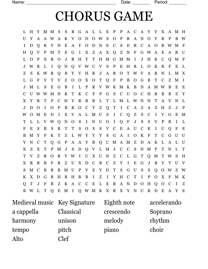 Choir Terms Word Search WordMint