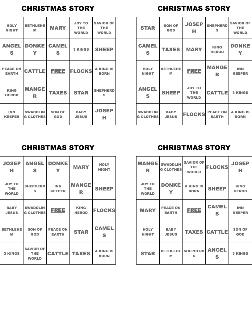 CHRISTMAS STORY Bingo Cards WordMint