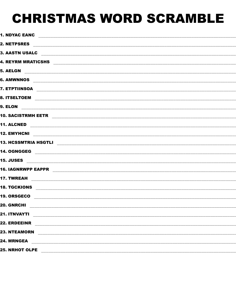CHRISTMAS WORD SCRAMBLE WordMint