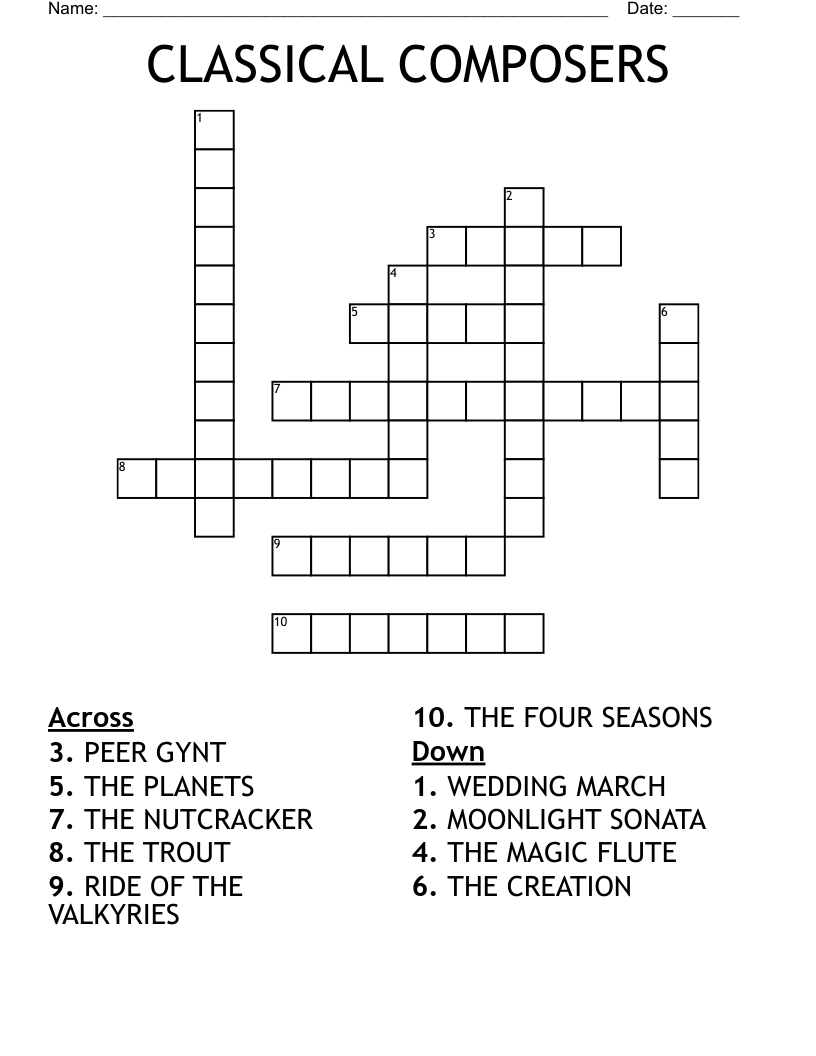 CLASSICAL COMPOSERS Crossword WordMint