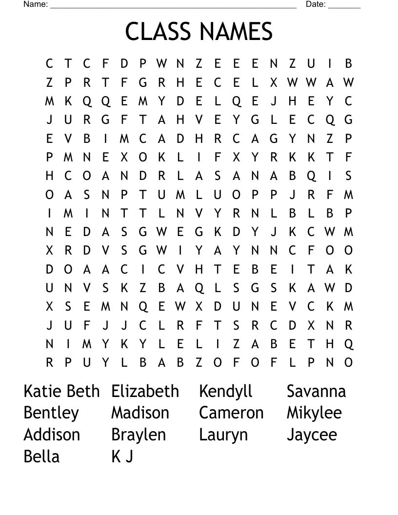 CLASS NAMES Word Search WordMint