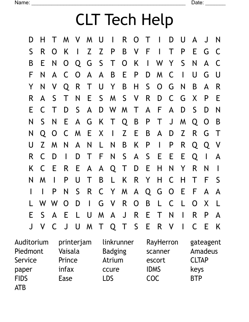 CLT Tech Help Word Search WordMint