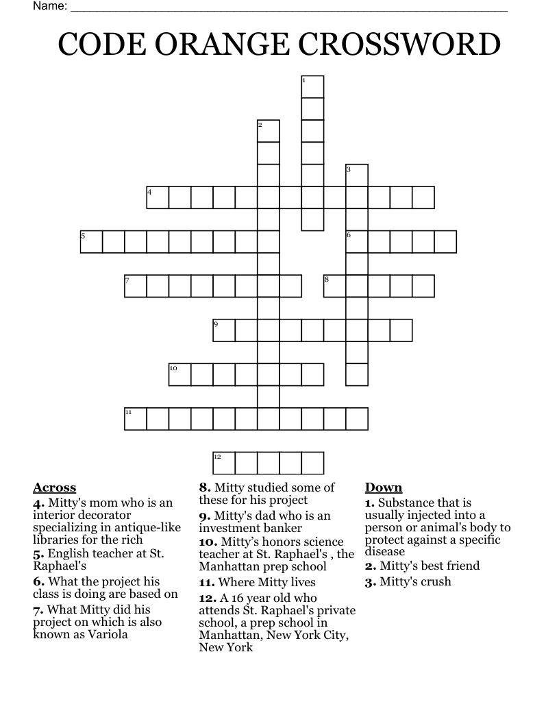CODE ORANGE CROSSWORD WordMint