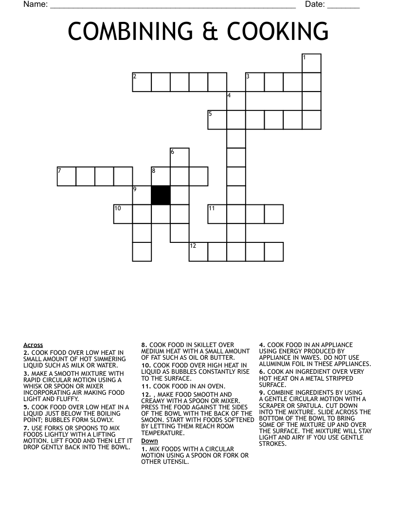 COMBINING & COOKING Crossword WordMint