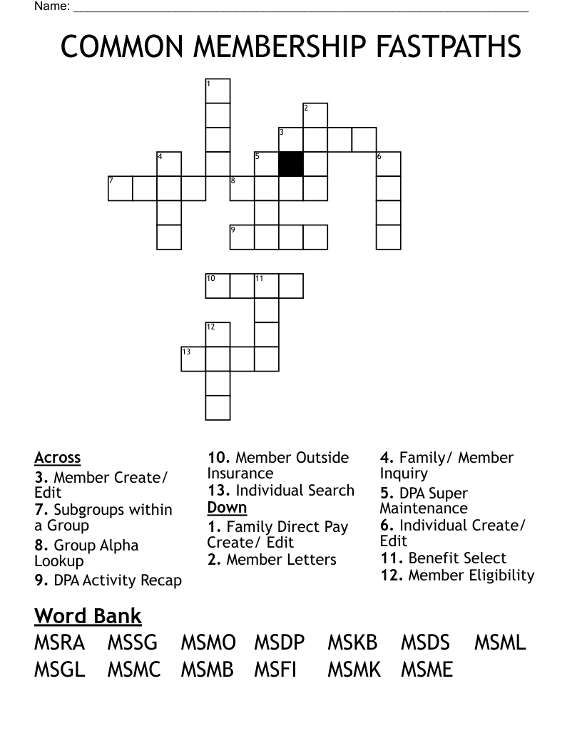 COMMON MEMBERSHIP FASTPATHS Crossword WordMint