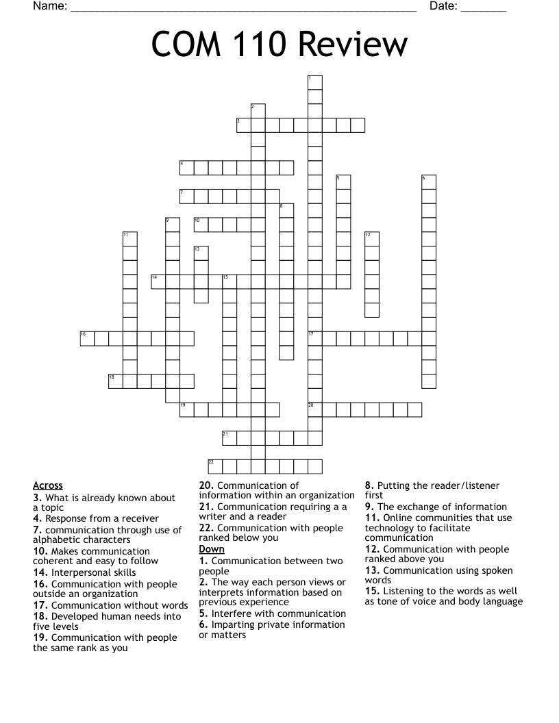 COM 110 Review Crossword WordMint