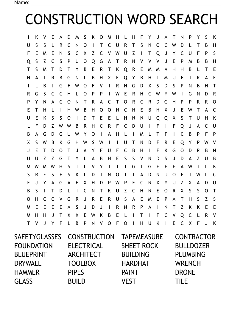 CONSTRUCTION WORD SEARCH WordMint