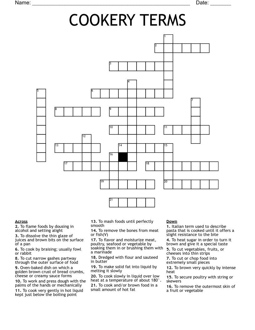 COOKERY TERMS Crossword WordMint