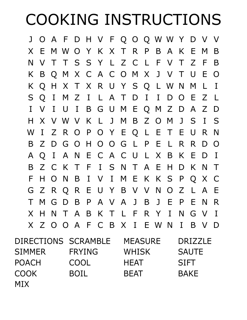 COOKING INSTRUCTIONS Word Search WordMint