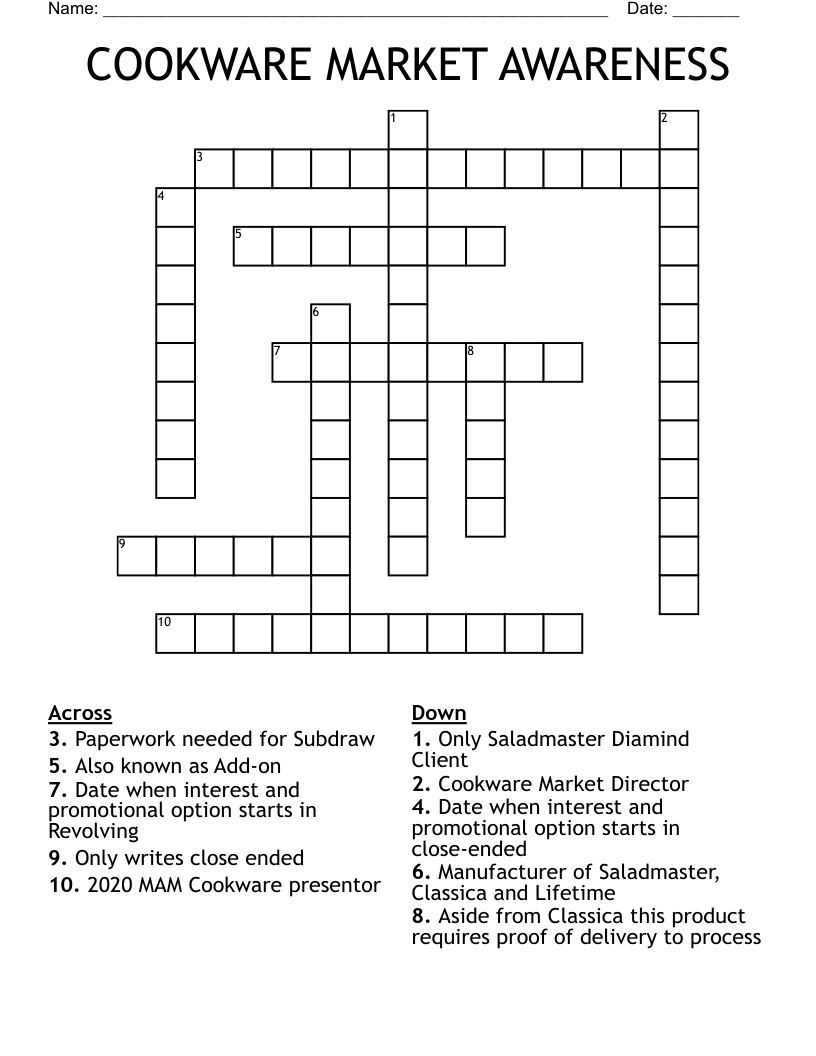 COOKWARE MARKET AWARENESS Crossword WordMint