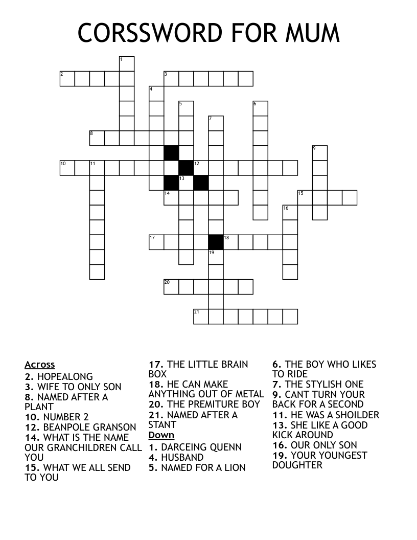 CORSSWORD FOR MUM Crossword WordMint