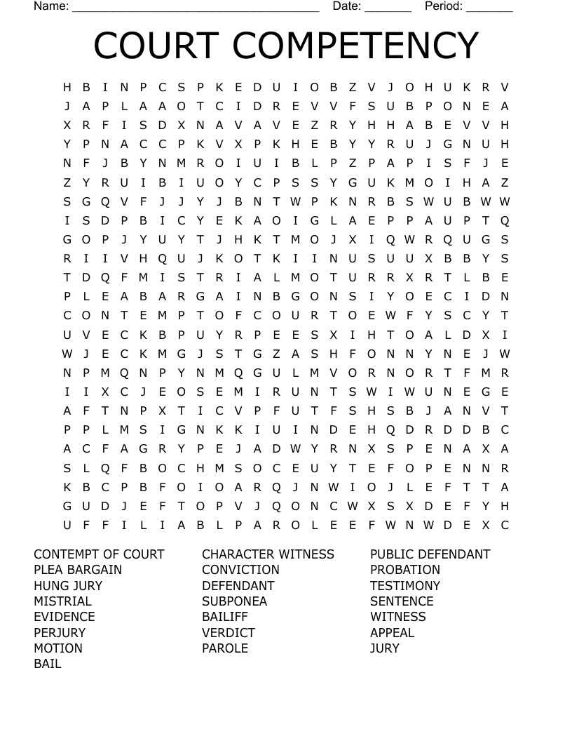 The Court System Word Search - WordMint