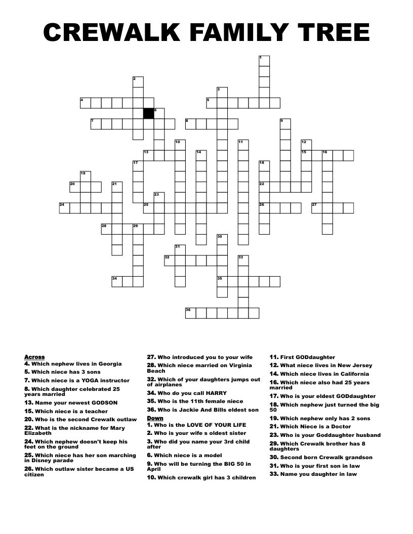 CREWALK FAMILY TREE Crossword WordMint