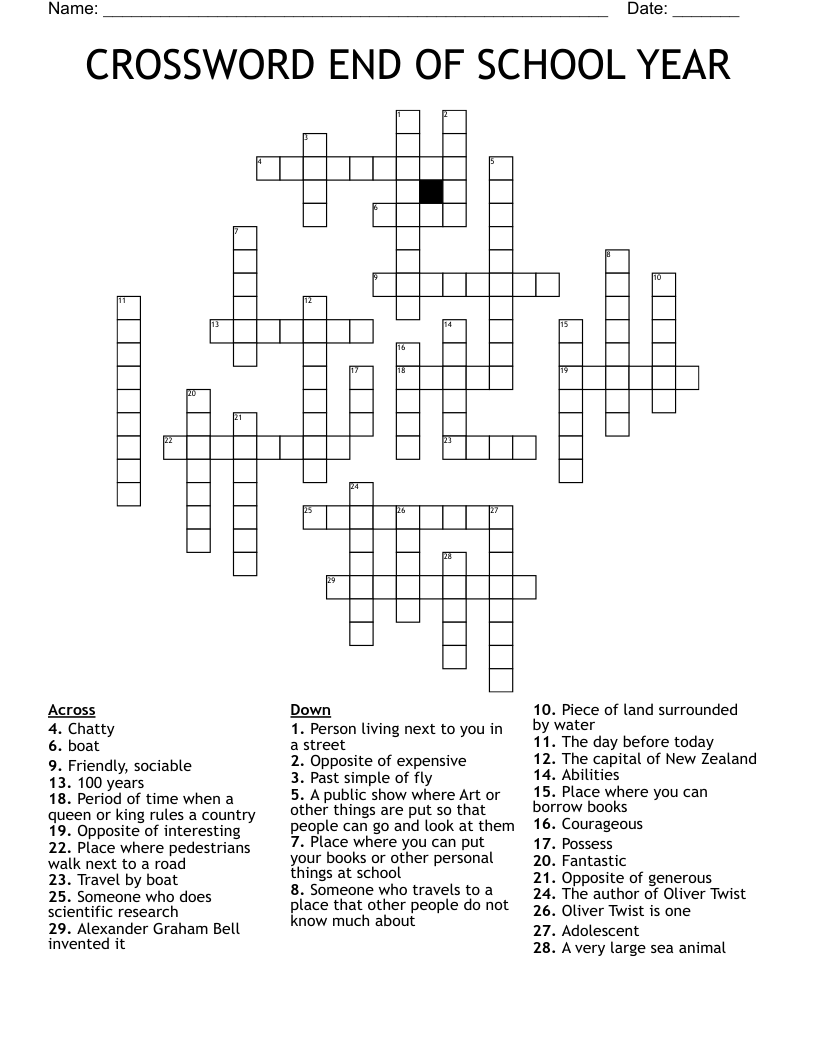 CROSSWORD END OF SCHOOL YEAR WordMint