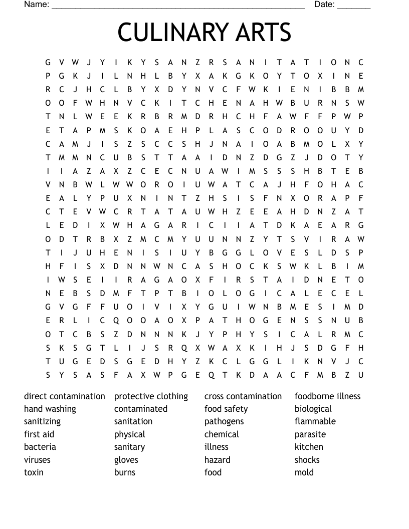 CULINARY ARTS Word Search WordMint