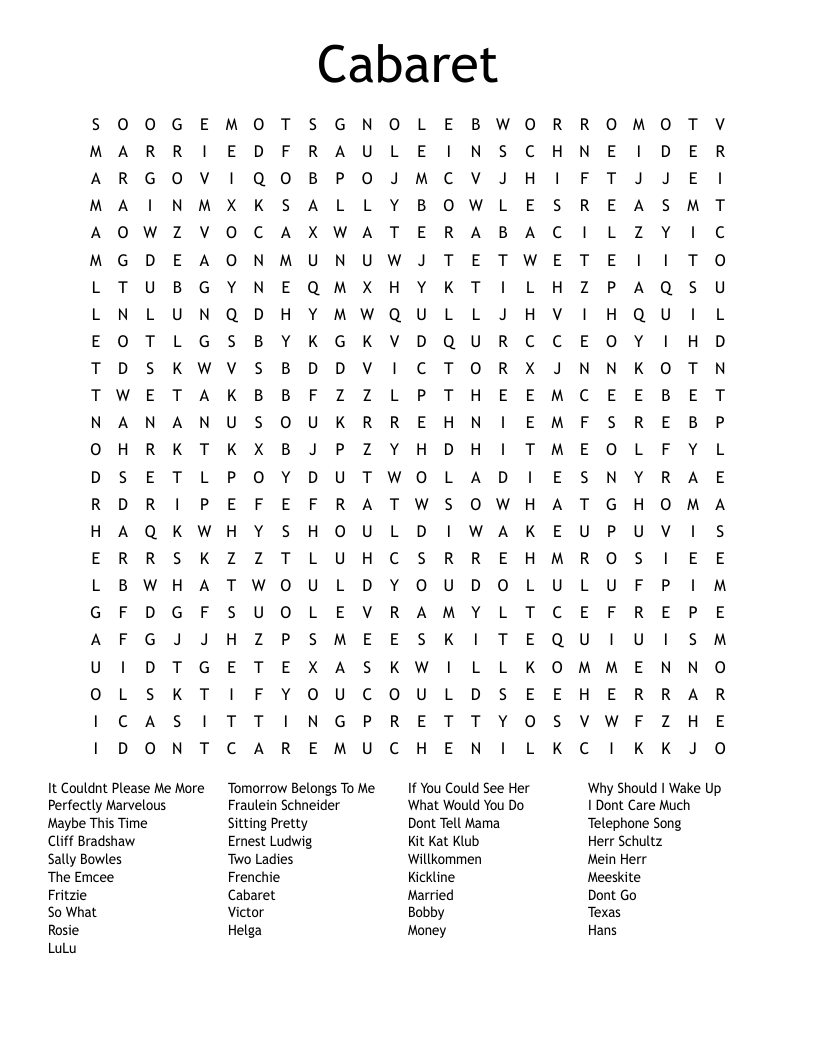 Cabaret Word Search WordMint