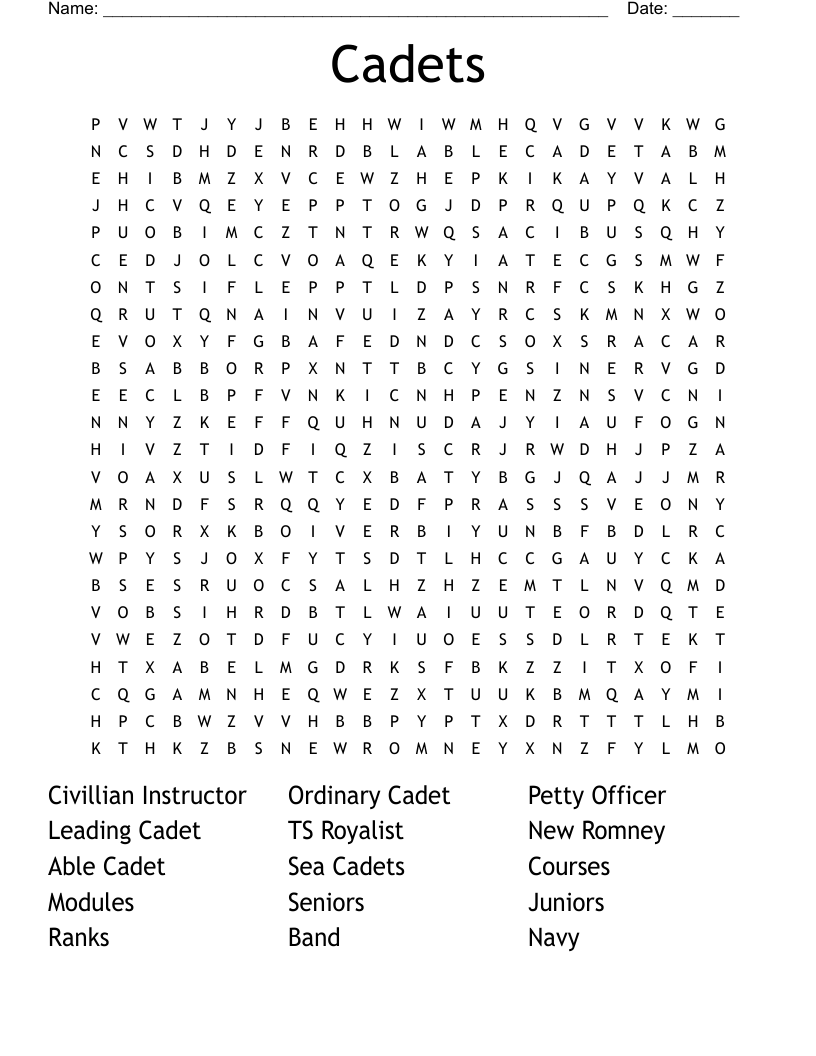 Air, Army and Sea Cadet Ranks Word Search WordMint