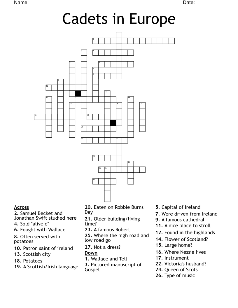 Cadets in Europe Crossword WordMint