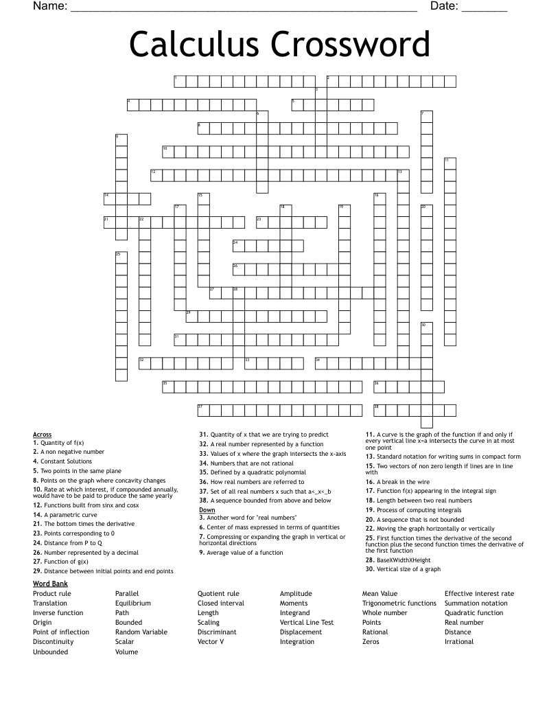 Calculus Crossword WordMint