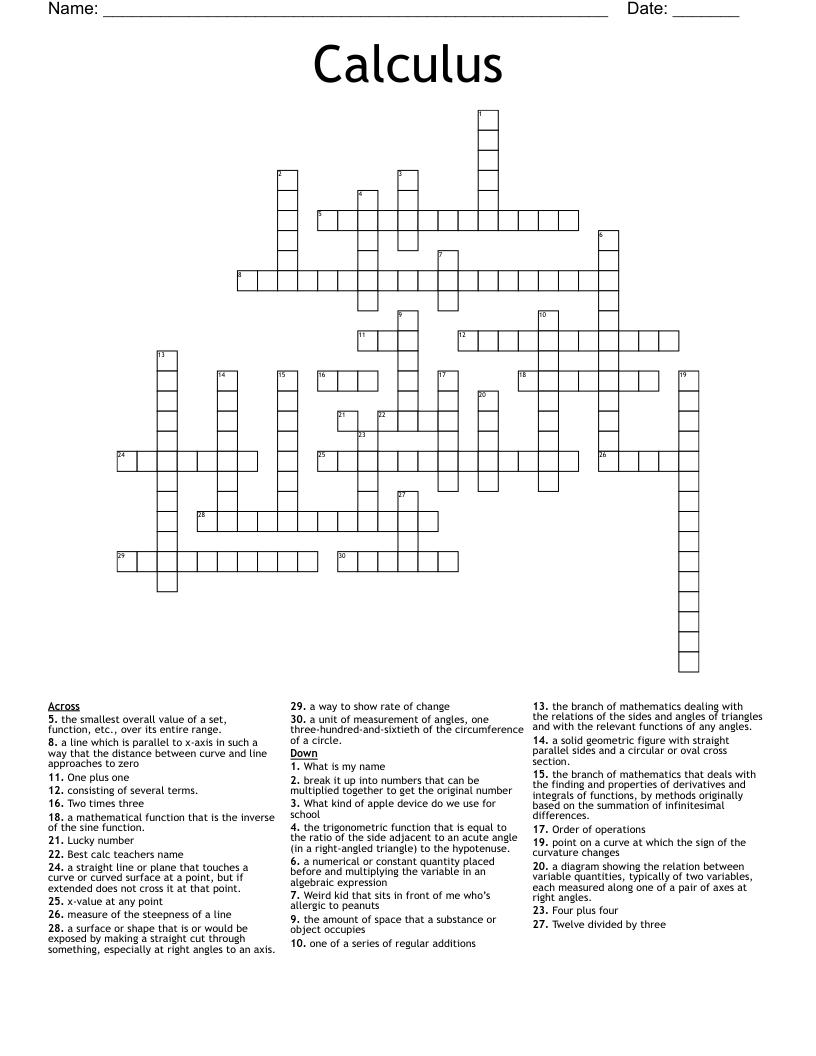 Calculus Crossword WordMint