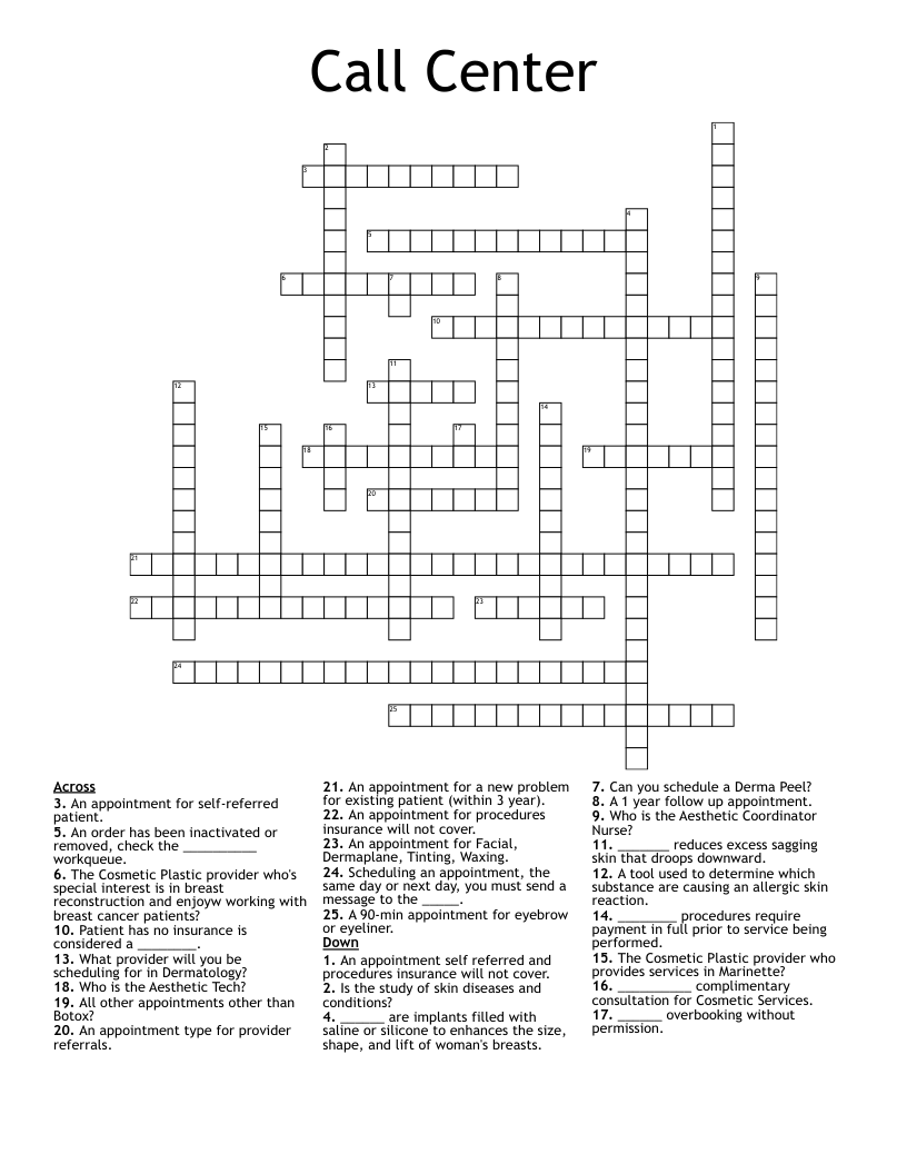 Call Center Crossword WordMint