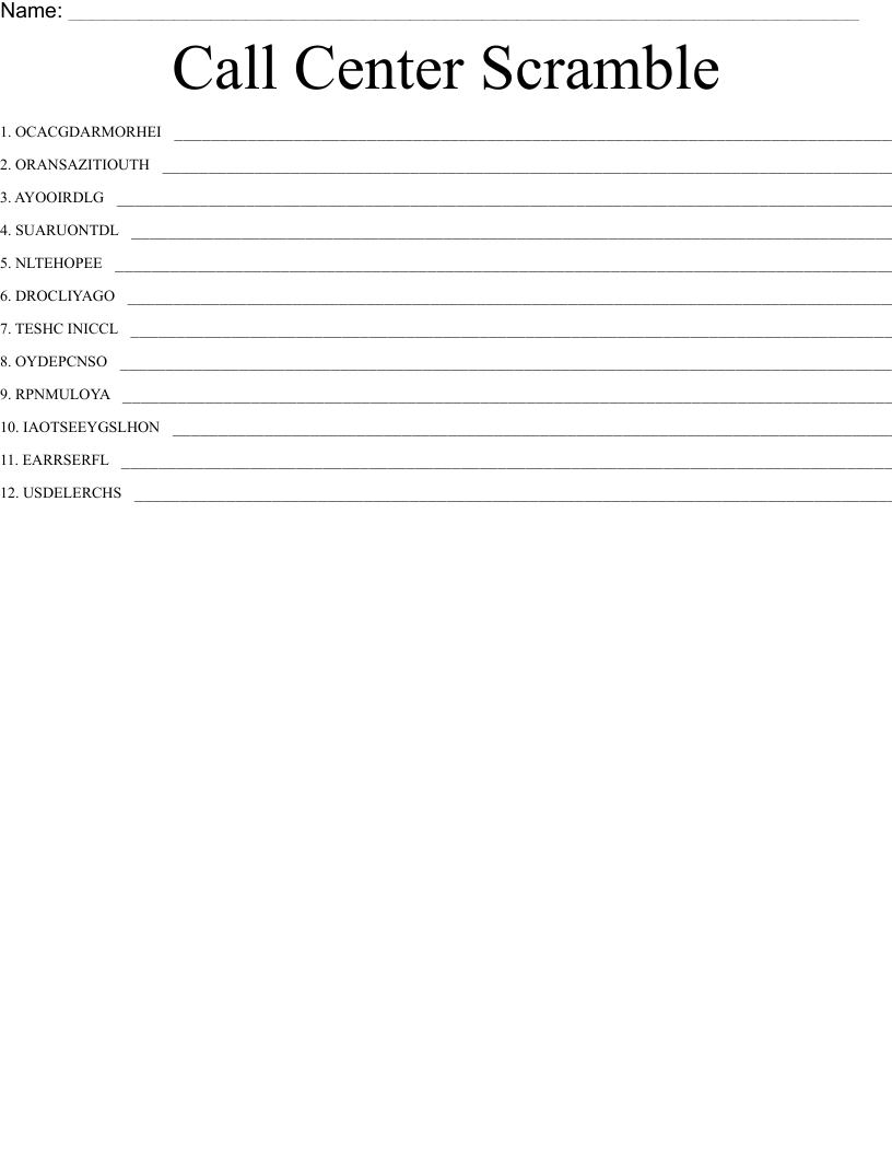 Call Center Scramble WordMint