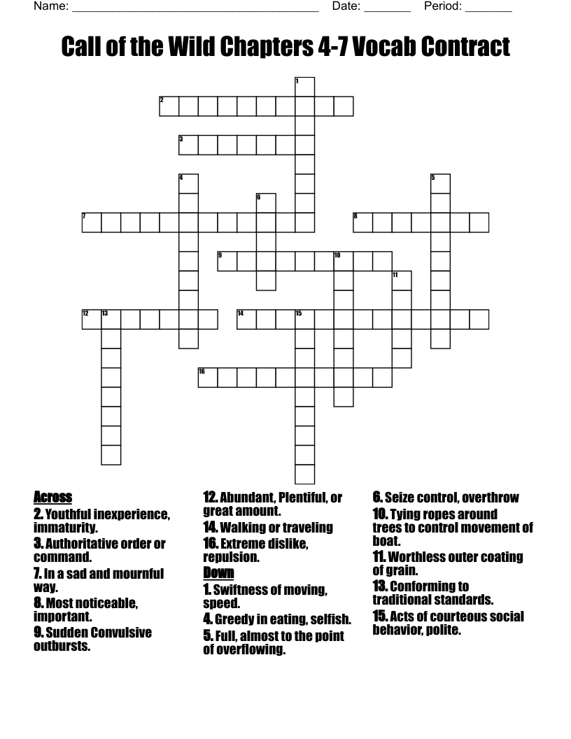 Similar to The Call Of The Wild Crossword WordMint