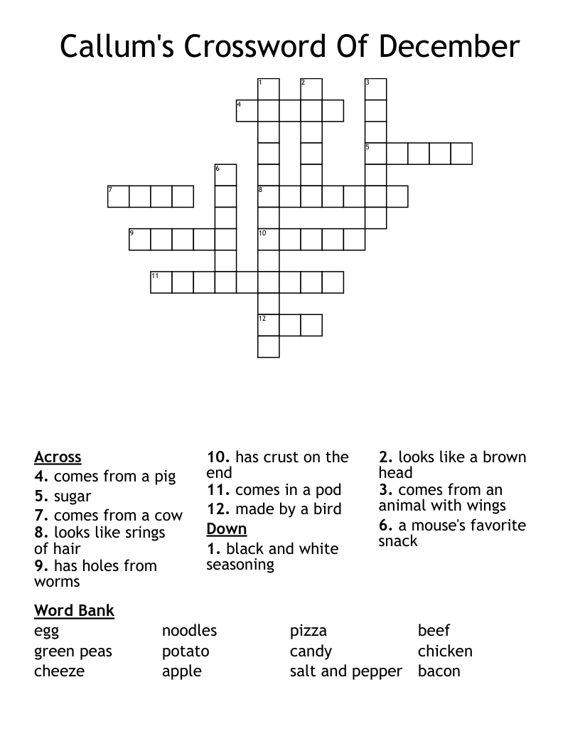 Food & Drink Crosswords, Word Searches, Bingo Cards WordMint
