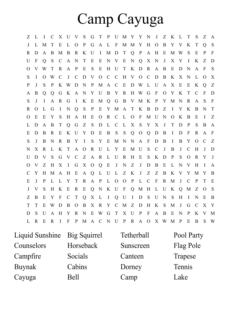 Camp Cayuga Word Search WordMint