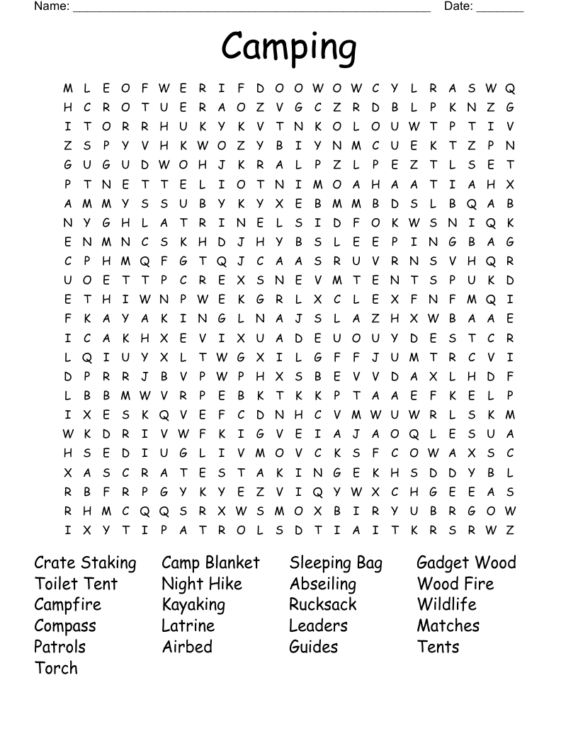 Camping Word Search WordMint