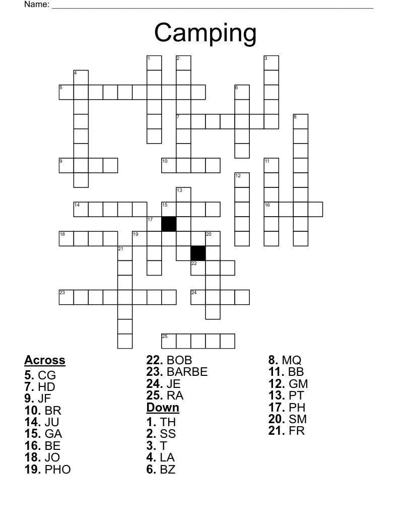 Camping Crossword Puzzle Printable