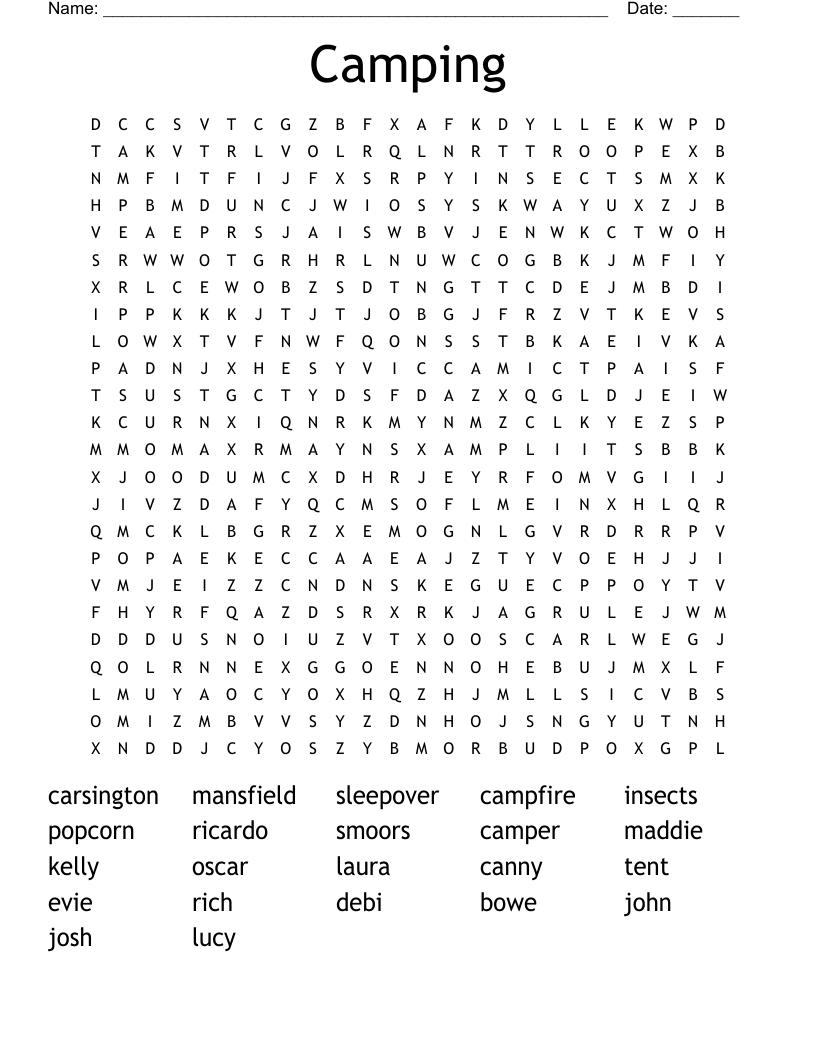 Camping Word Search WordMint