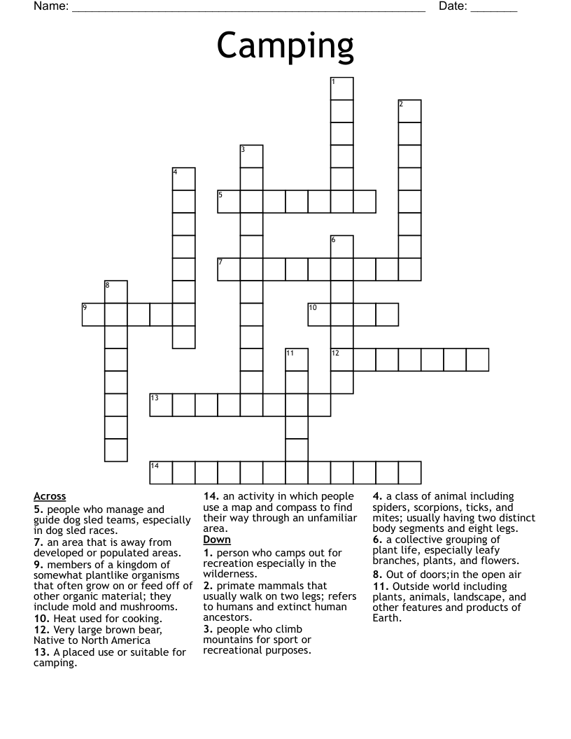 Camping Crossword Puzzle Printable