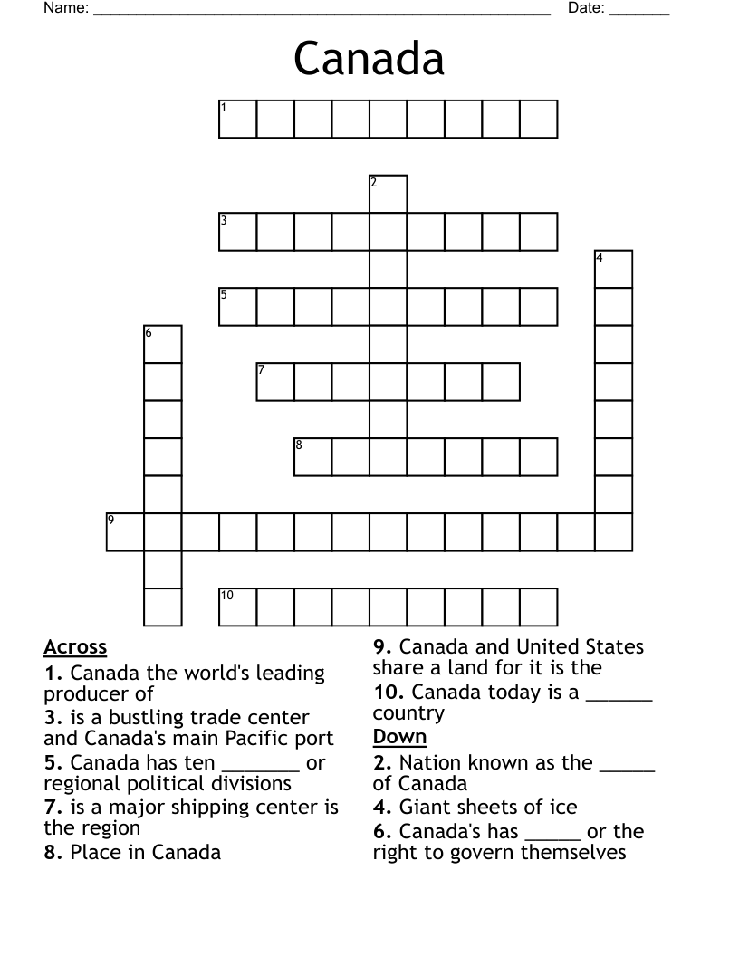 Canada Crossword WordMint