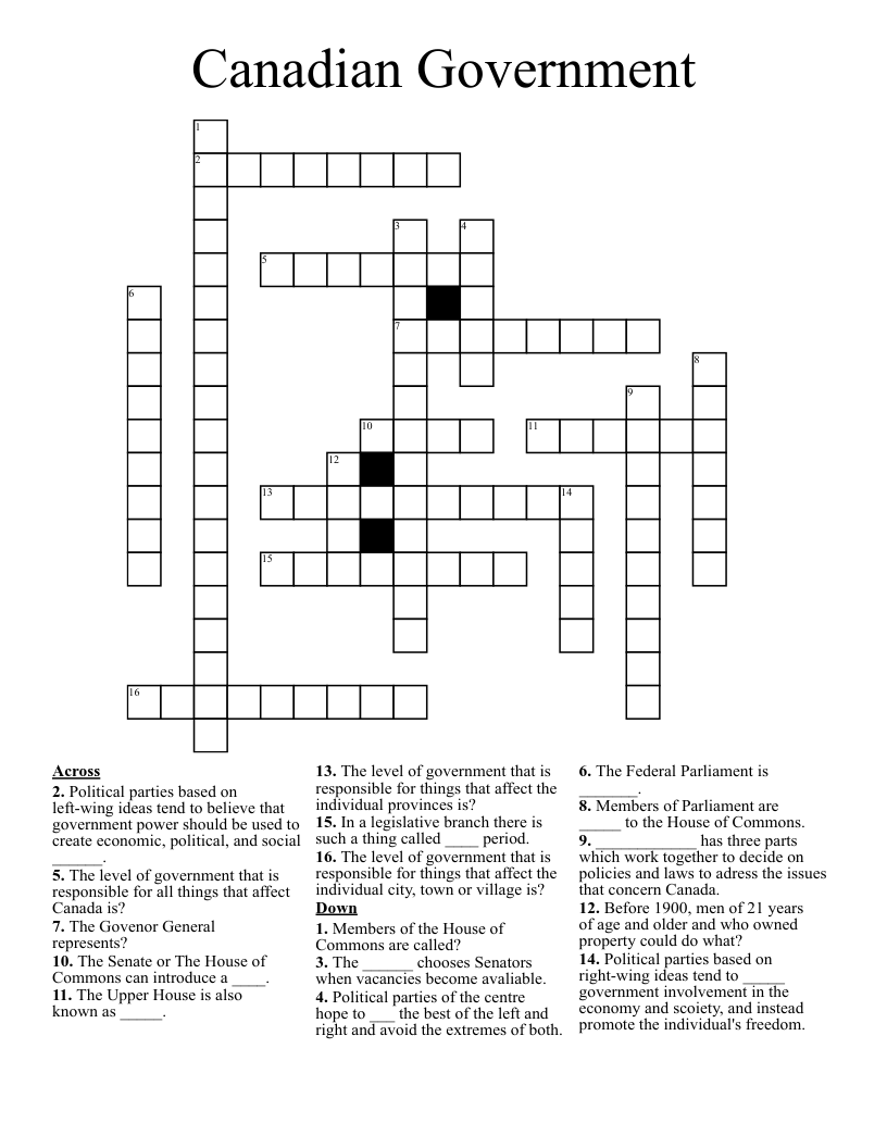 Canadian Government Crossword WordMint