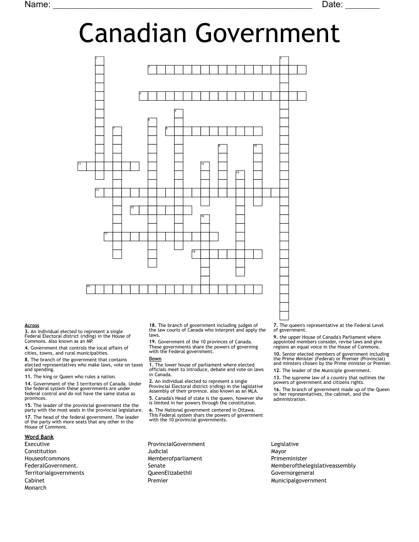 Government Crosswords, Word Searches, Bingo Cards WordMint