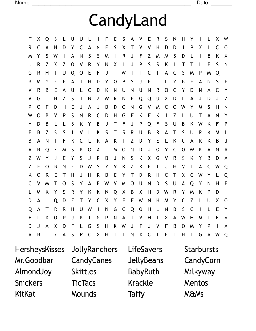 CandyLand Word Search WordMint