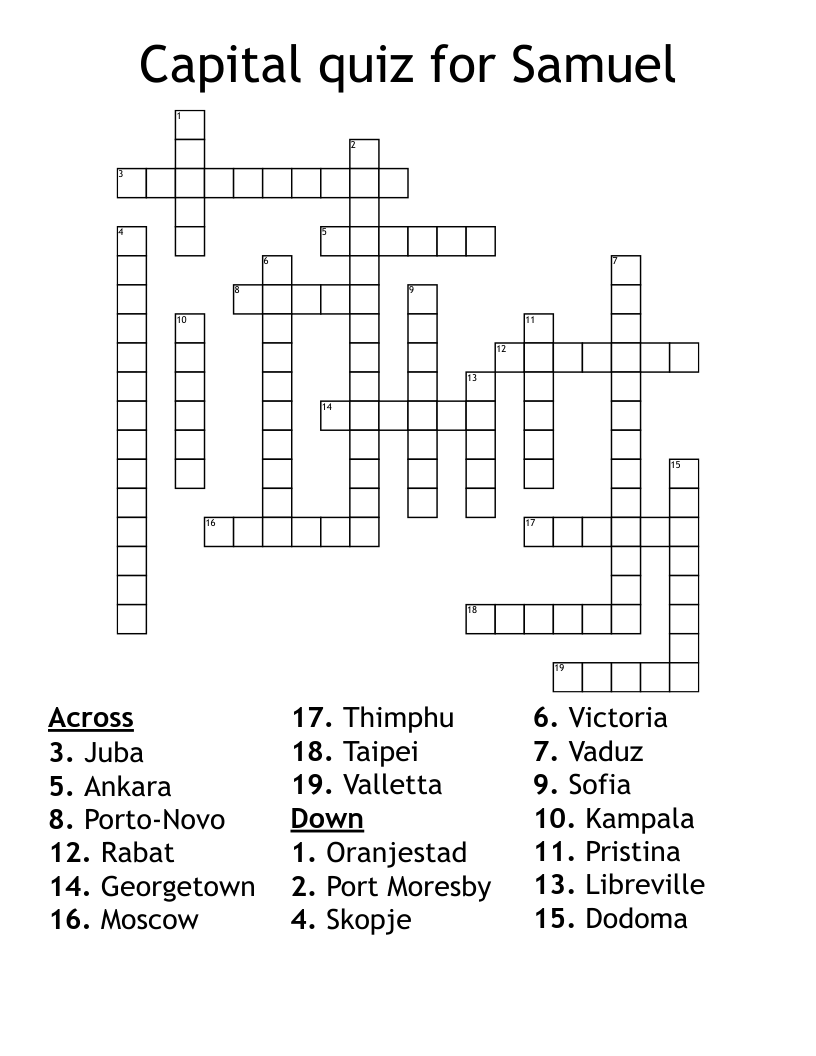 Capital quiz for Samuel Crossword WordMint