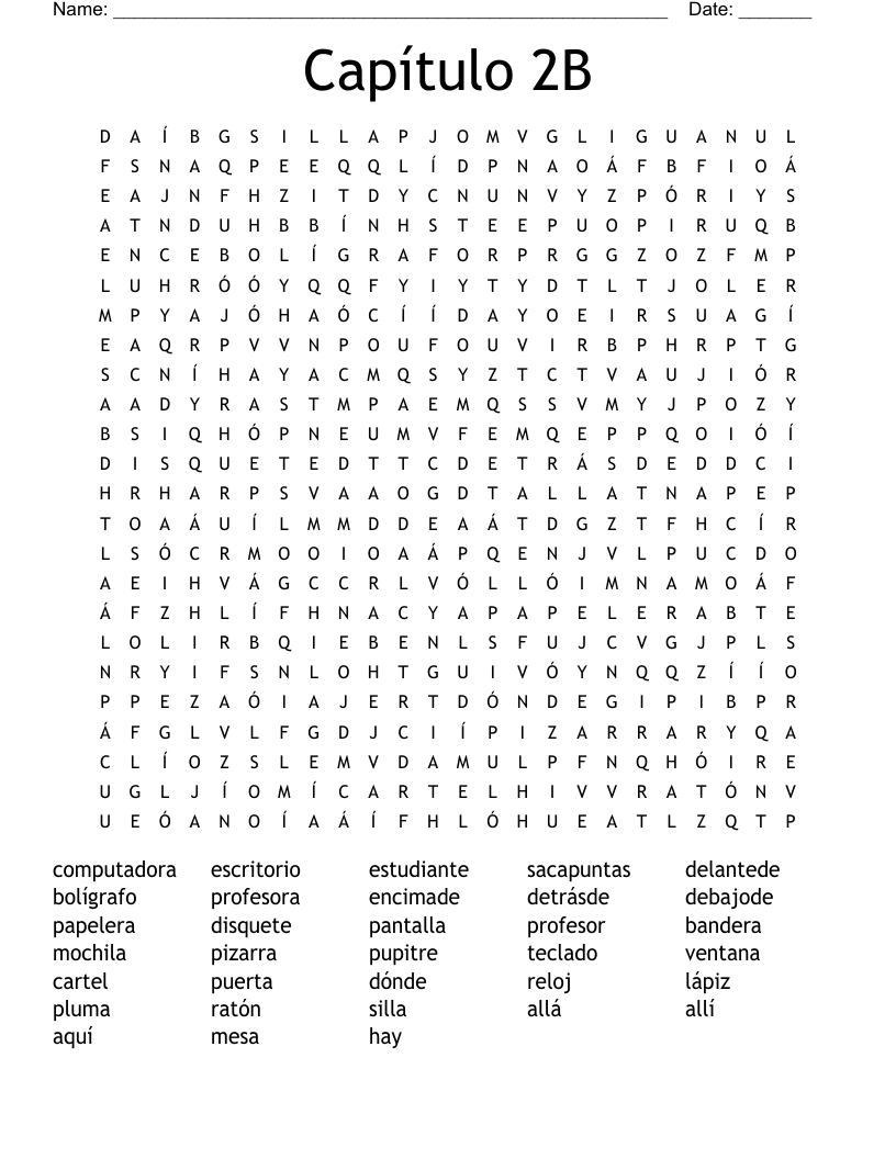 Spanish Chapter 2B Word Search - WordMint